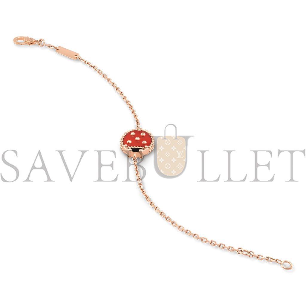 VAN CLEEF ARPELS LUCKY SPRING BRACELET, CLOSED WINGS LADYBUG - ROSE GOLD, CARNELIAN, ONYX  VCARP7R000